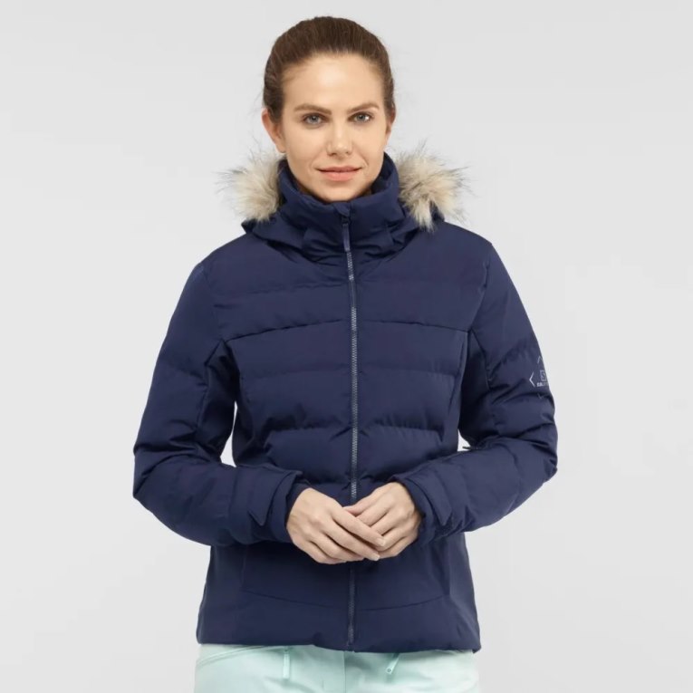 Jaquetas De Esqui Salomon Stormcozy Insulated Hoodie Feminino Azul Marinho | PT S49726